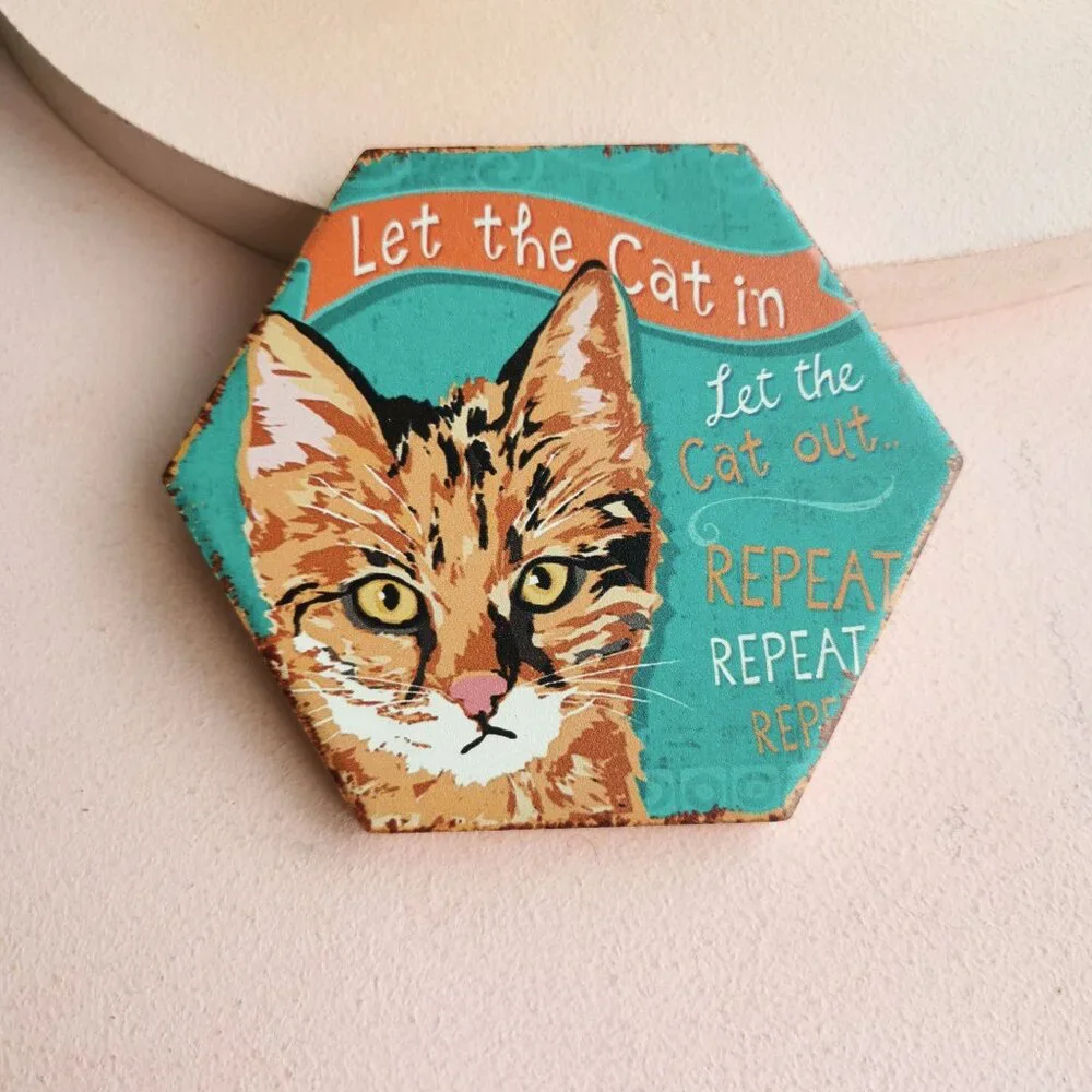 Humorous Blue Yellow Tabby Cat Coaster
